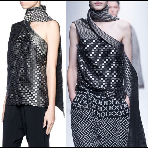 Haider Ackermann Tops - New Haider Ackermann Fall 2013 jacquard weave scarf collar one shoulder blouse